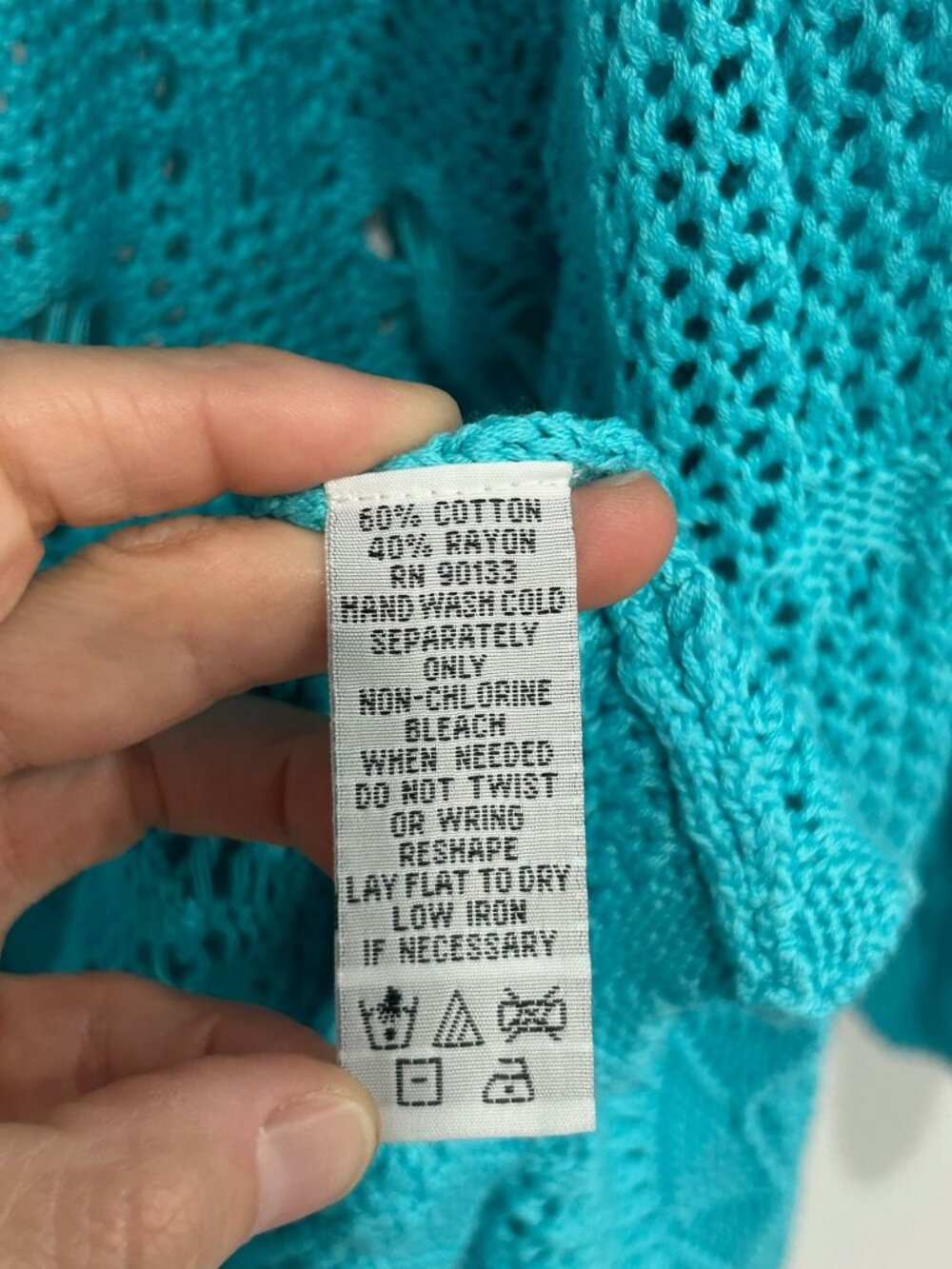 Joan Rivers 1X Turquoise Open Knit Cardigan Cable Eyelet Stitch Cozycore Boho - Picture 6 of 9